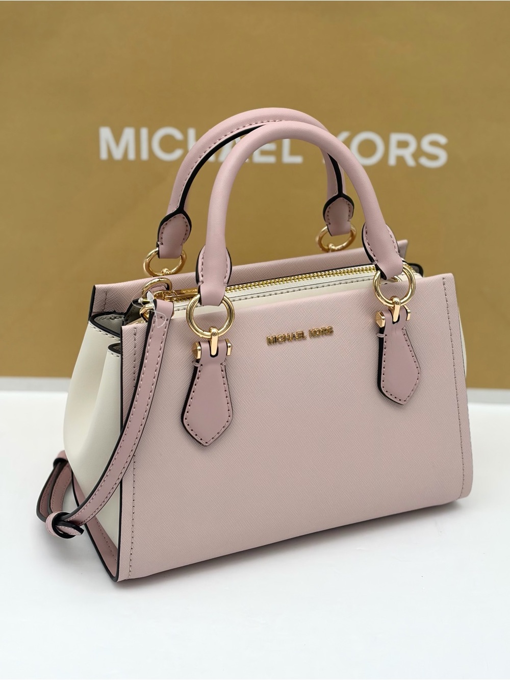 Michael Kors Marilyn Small Color-Block Saffiano Leather Satchel Crossbody Bag